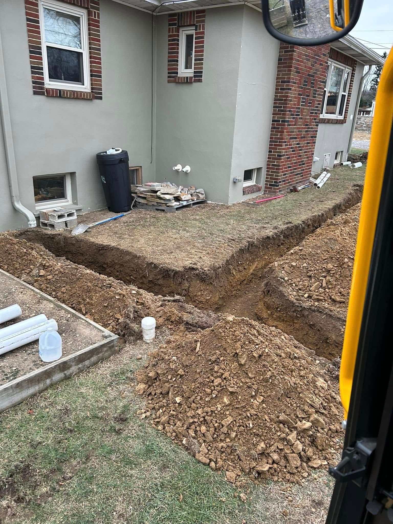 Residential foundation area prepared for site work