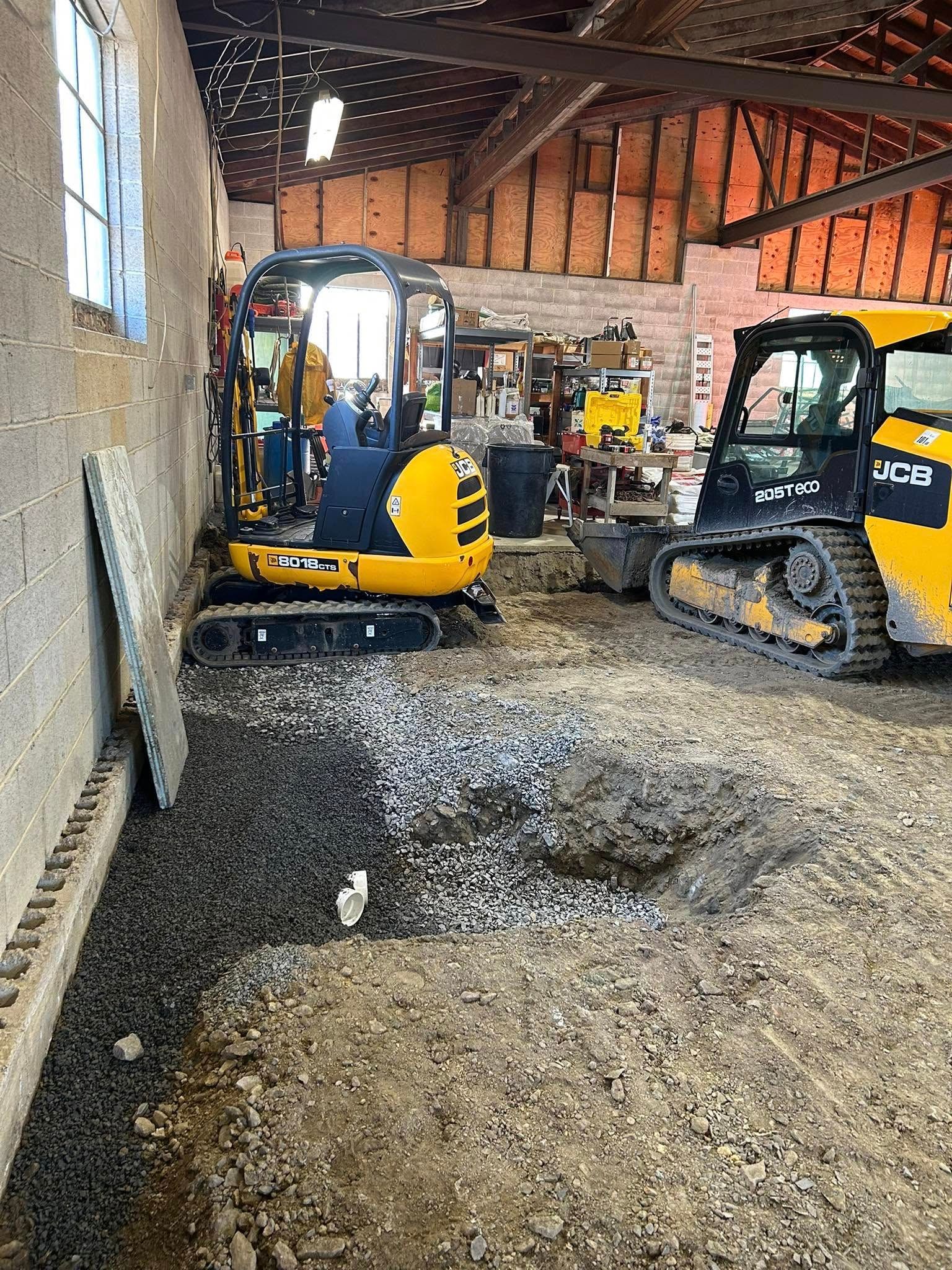 Excavation equipment staged for site work