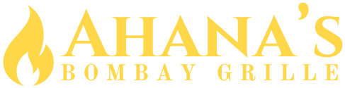 Ahana's Bombay Grille logo with a flame on the left in yellow against a white background.