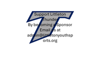 Thunderbolt-shaped blue-and-yellow sponsor appeal graphic with email contact text and website URL