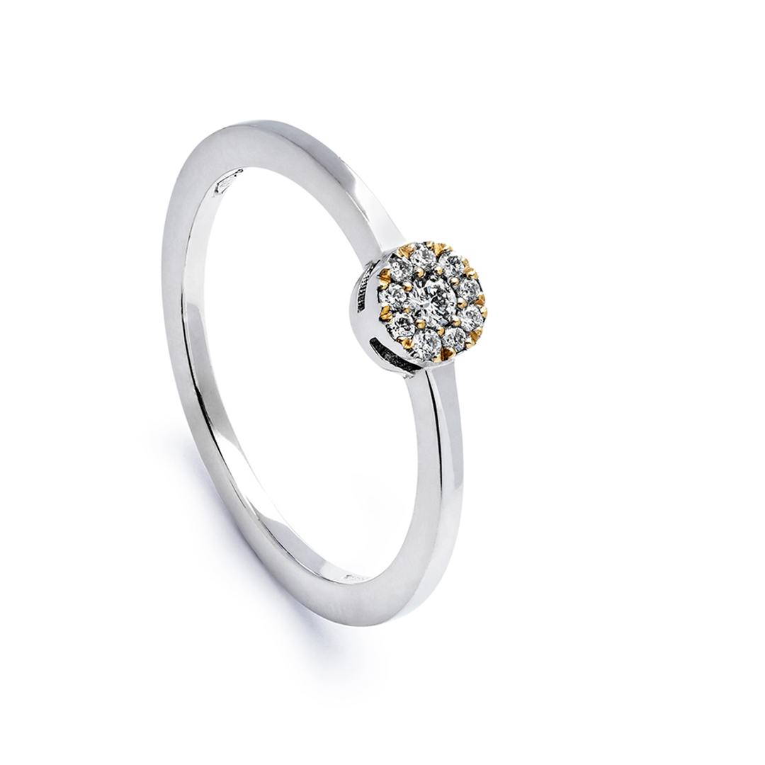 ein Weißgoldring mit einem kleinen Diamanten in der Mitte