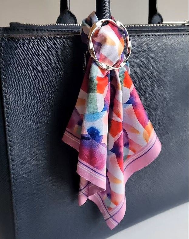 Magenta Geo Bloom print scarf, ring and clasp set.