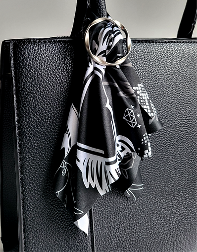 Rock Edit print scarf, ring and keyring clasp set.