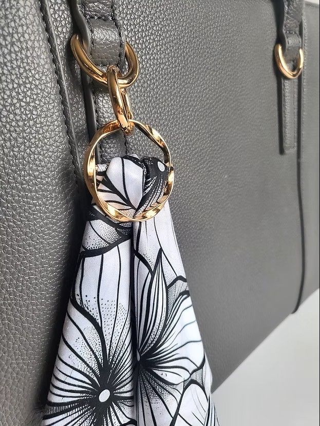 Monochrome Floral print scarf, ring and keyring clasp set.