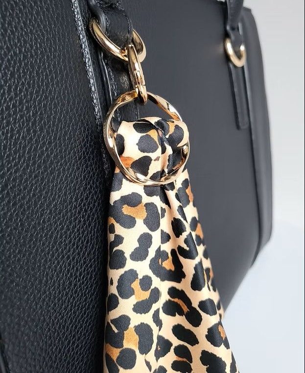 Leopard print scarf, ring and keyring clasp set.