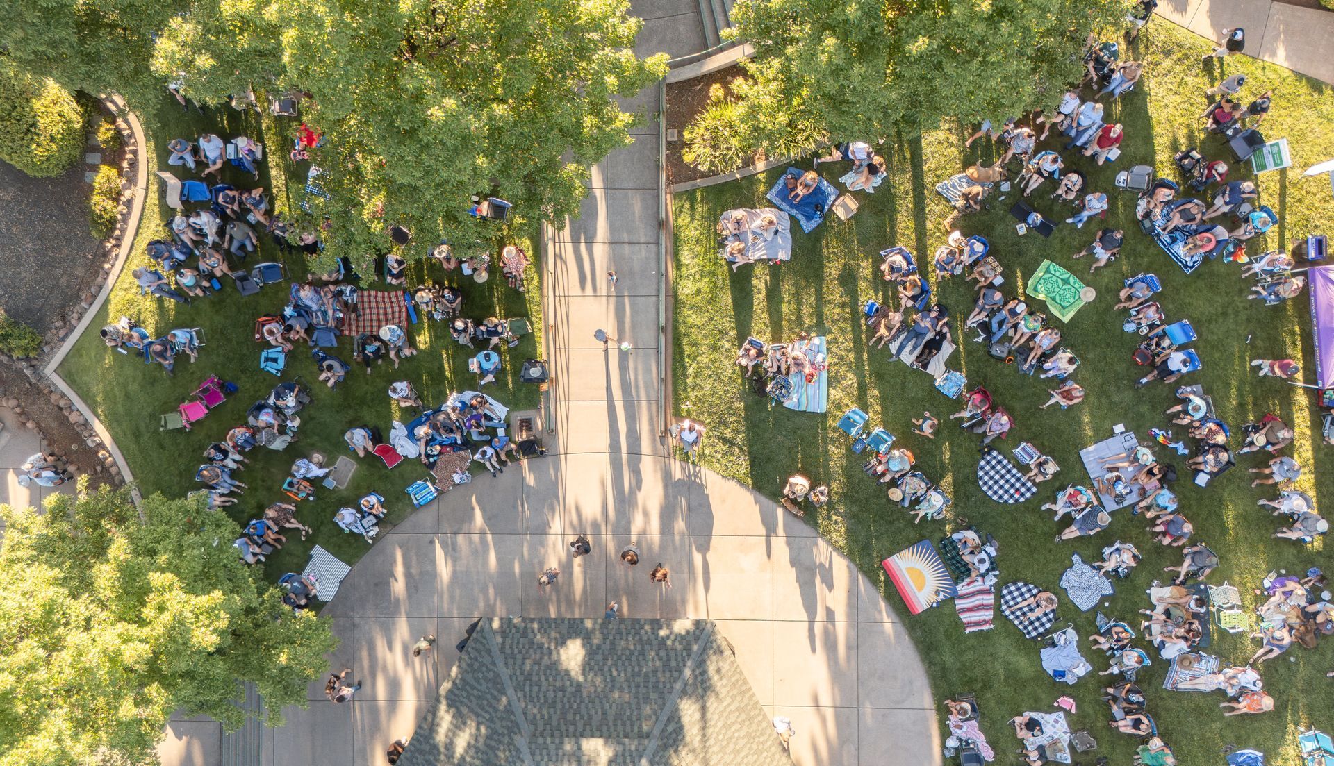 Drone image of Party in the Park in Paradise California at the Paradise Community Park