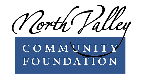 The north valley community foundation logo is blue and white