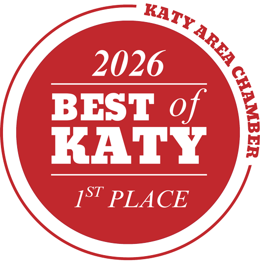 2026 Best of Katy 1st Place red-and-white Katy Area Chamber award seal