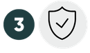 Dark green circle with the number 3 next to a gray shield with a checkmark icon