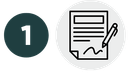 Number 1 beside a document-and-pen icon on a light gray background
