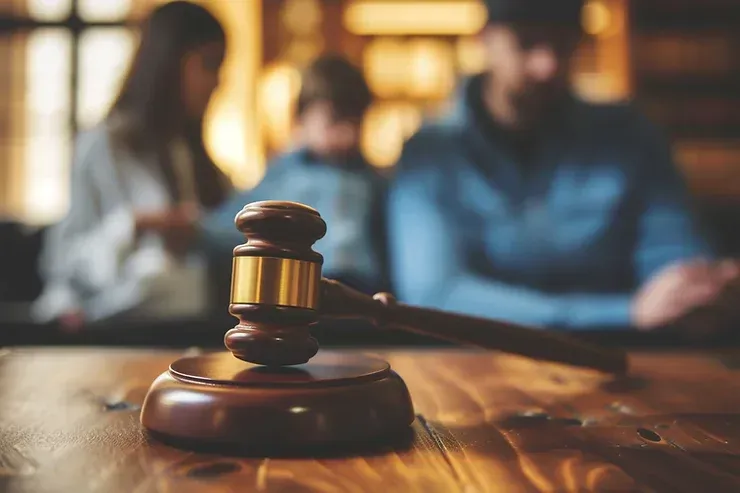 A Judge's Gavel Is On A Wooden Table In Front Of A Family — David Tamanika Solicitors in Ararat, VIC