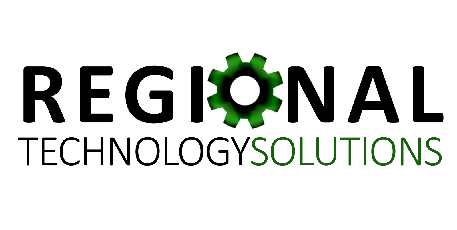 The logo for regional technology solutions has a green gear in the middle.