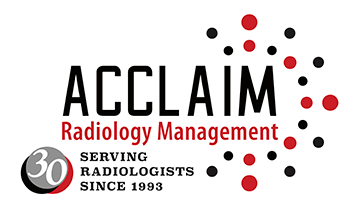 The logo for acclaim radiology management serving radiologists since 1993