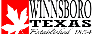 A logo for winnsboro texas with a maple leaf