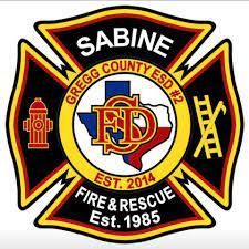 The sabine fire and rescue logo is a cross with a fire hydrant and ladder.