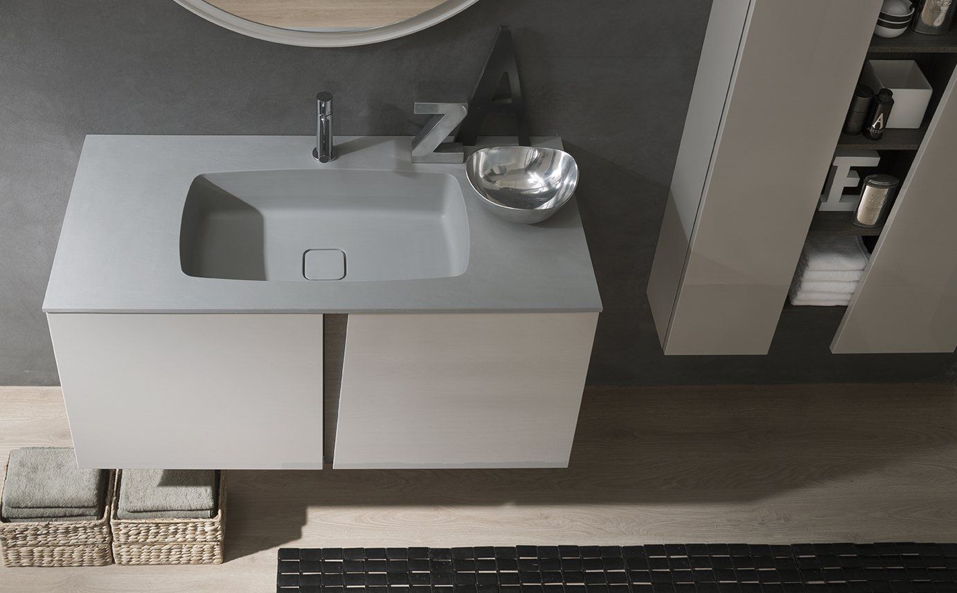 consolle in mineralmarmo ardesia con piletta in tinta