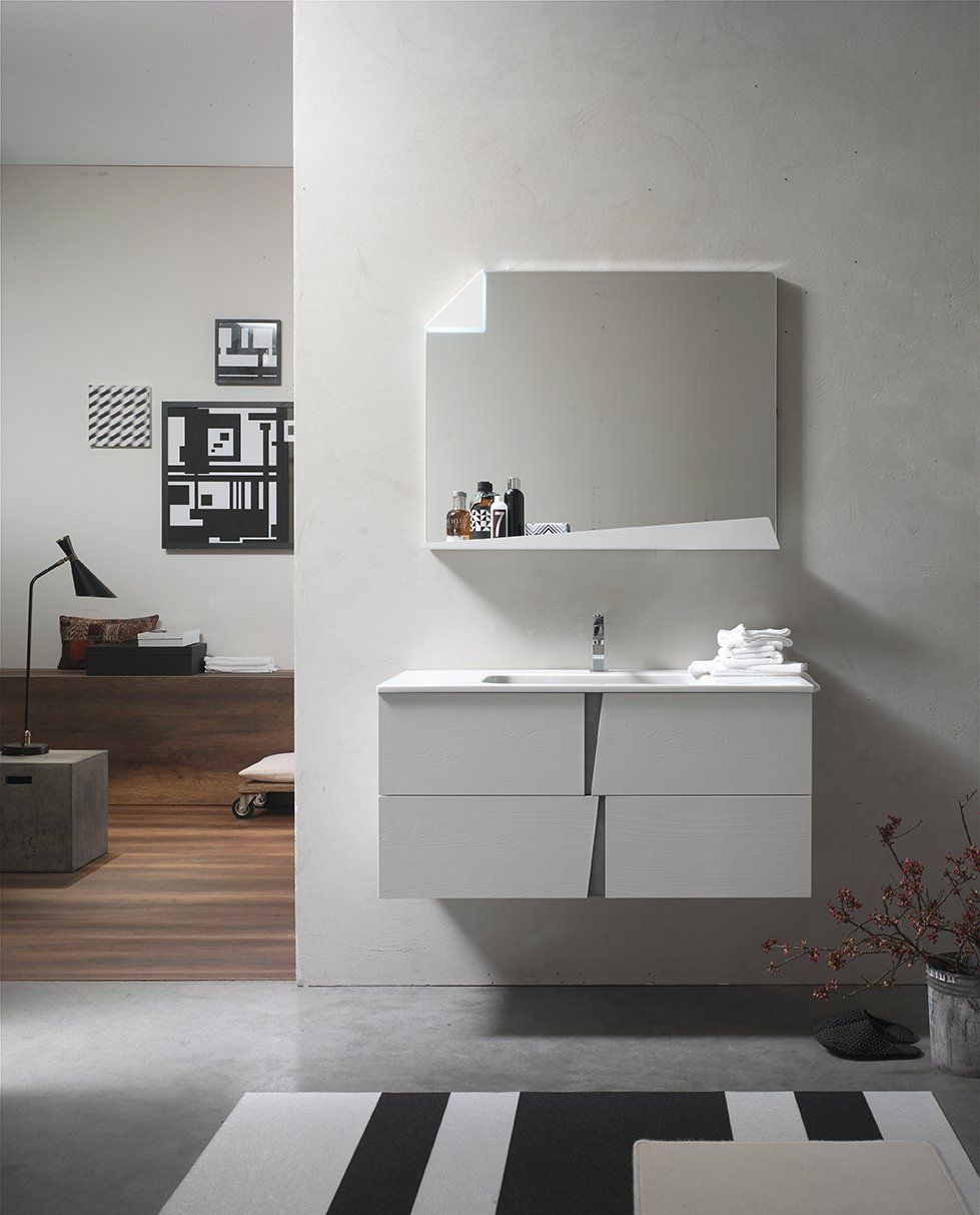 ambientazione bagno grigio peltro e bianco