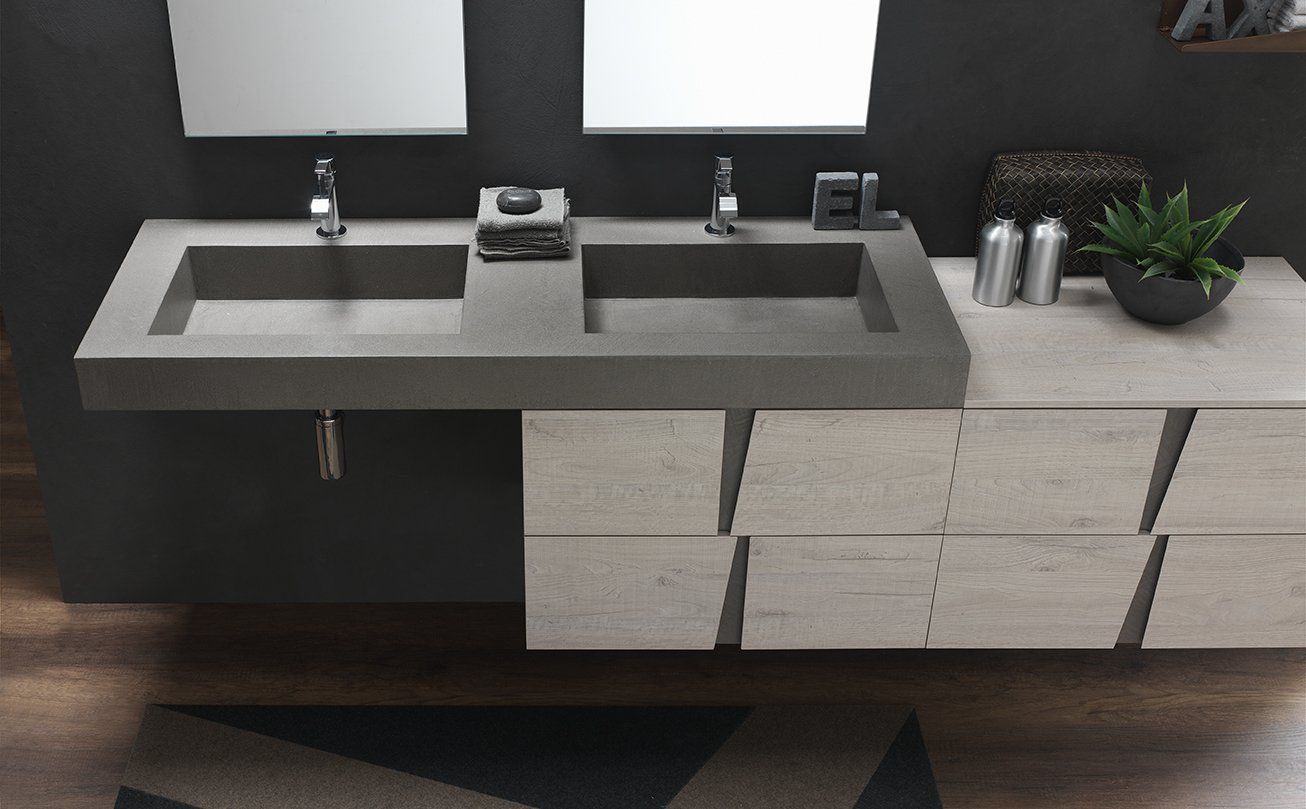 top HPL vasca doppia cemento