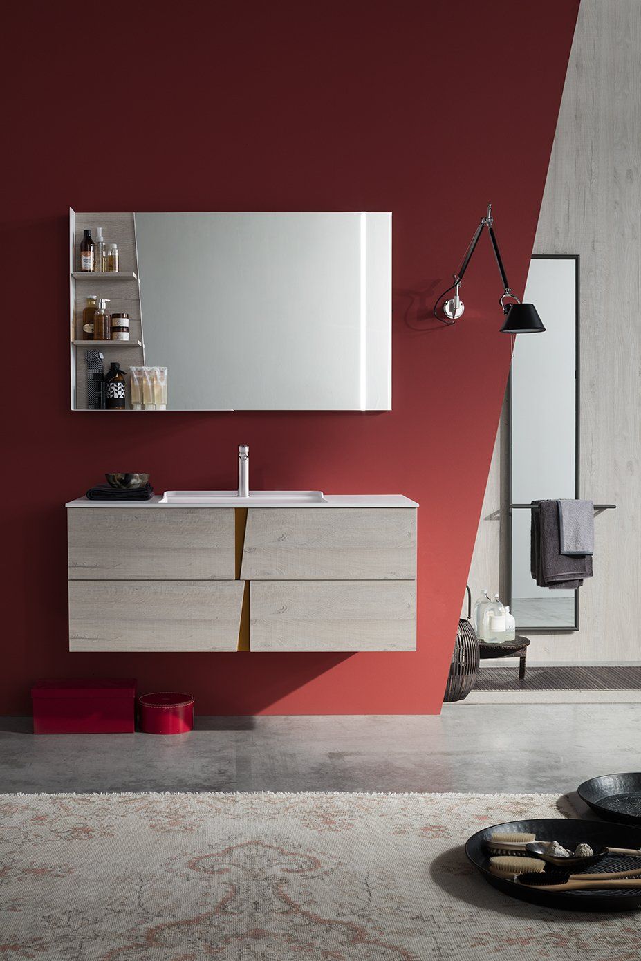 mobile nodato bianco gola verticale zucca con lavabo integrato.