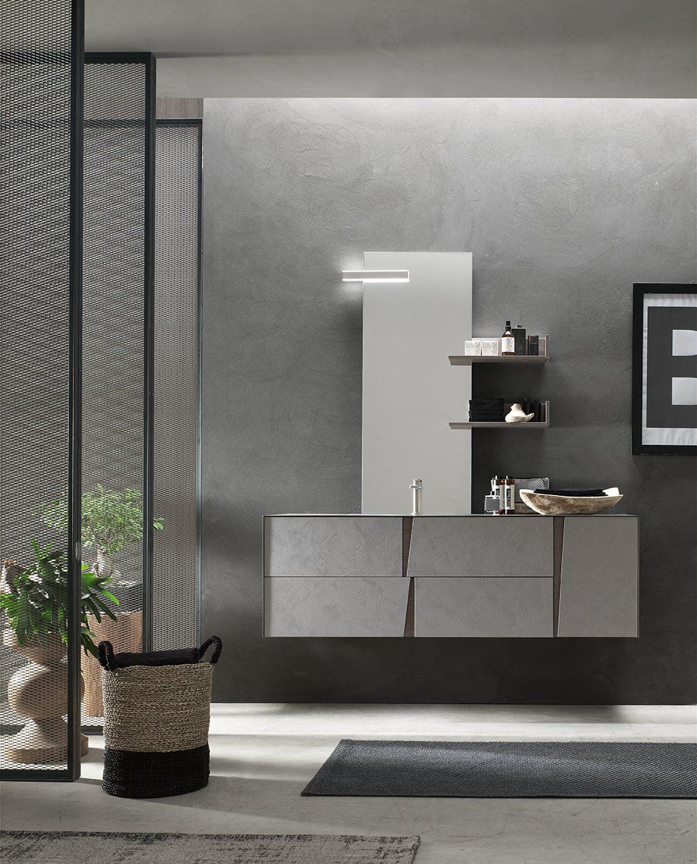 mobile bagno malta grigio maniglia gola rovere.