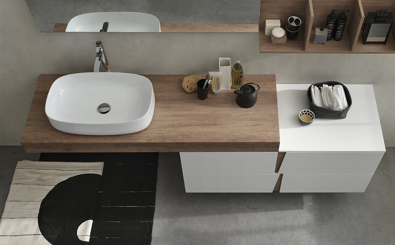 top in melaminico rovere nodato con lavabo in ceramica