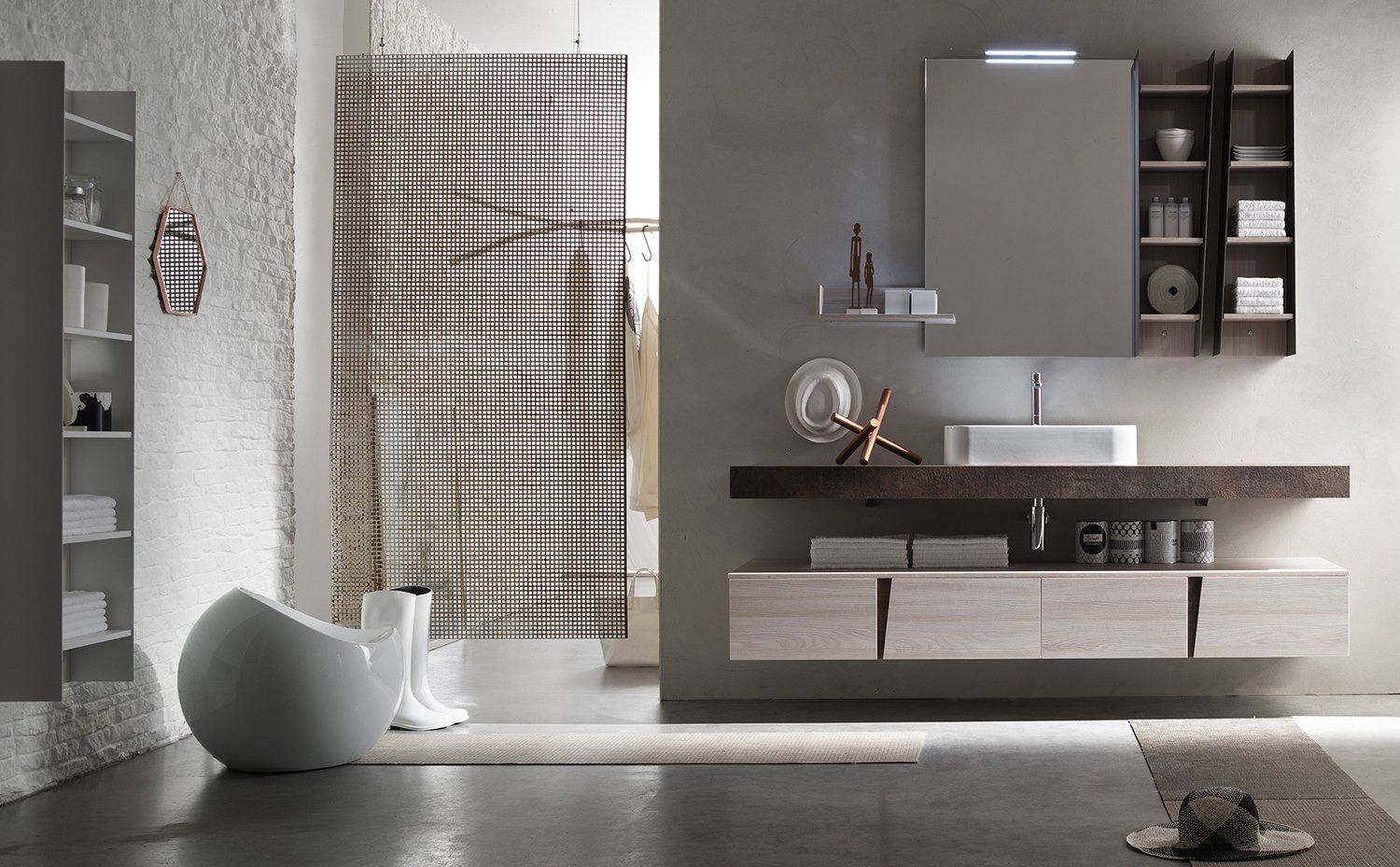 top bagno con vasca integrata in HPL corten
