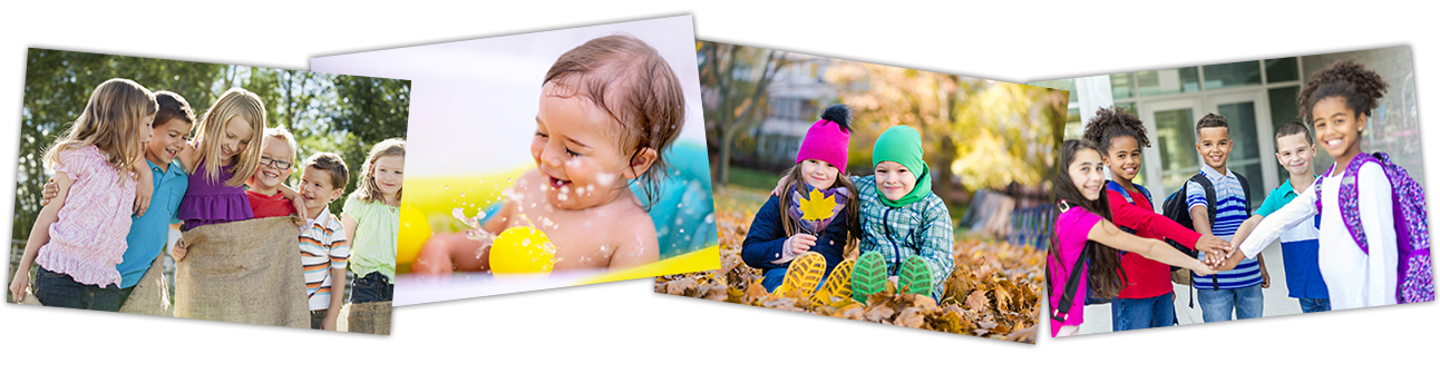Photographic collage of children, an infant, and fall scenery.