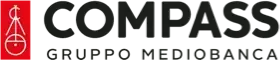 A red and black logo for compass gruppo medio banca