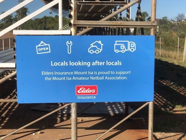 Blue Signboard With Text Locals Looking After Locals — Digital Printing in Mount Isa, QLD