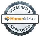 A screened and approved home advisor logo on a white background.