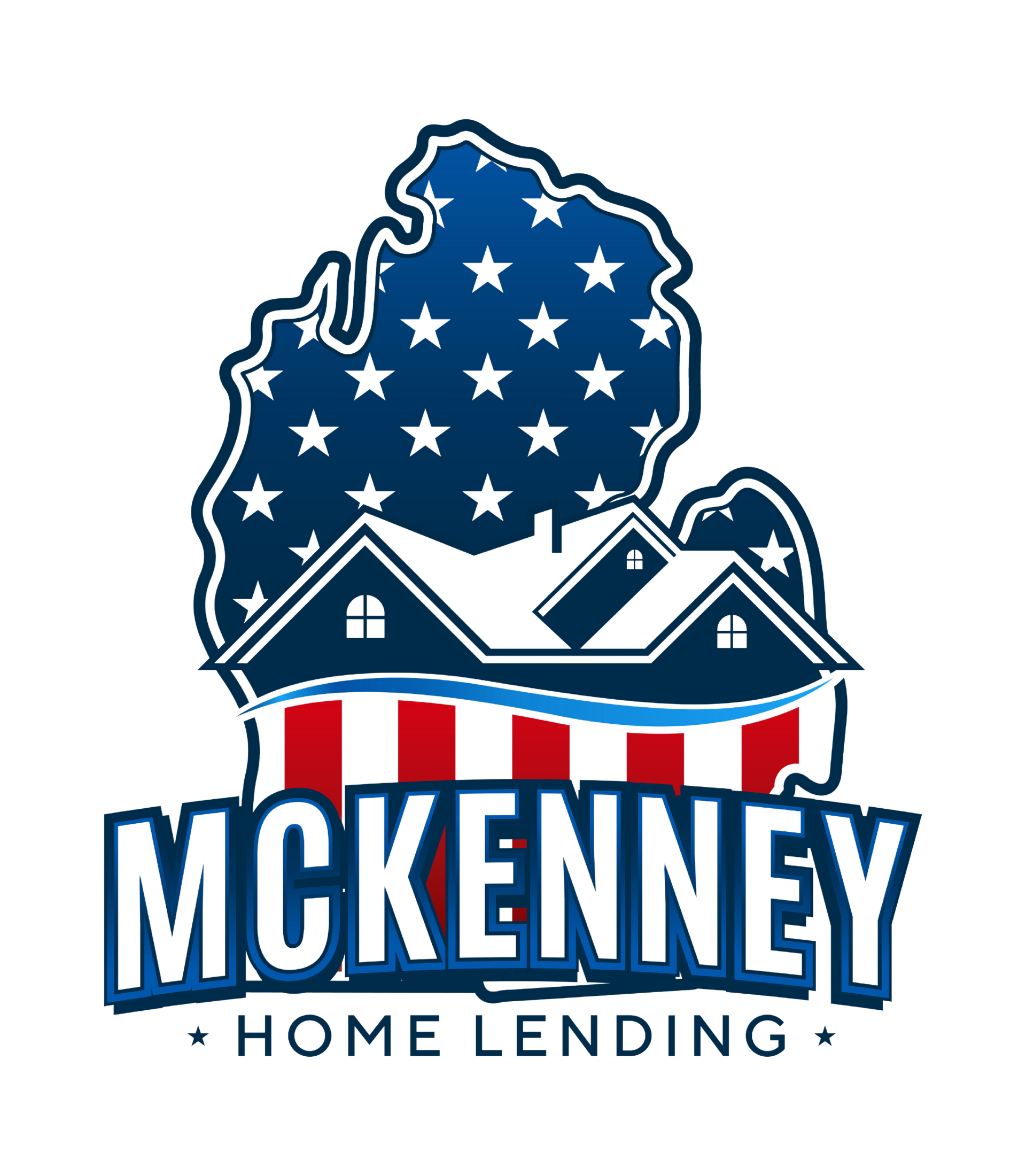 the logo for mckenney home lending shows a house and an american flag .