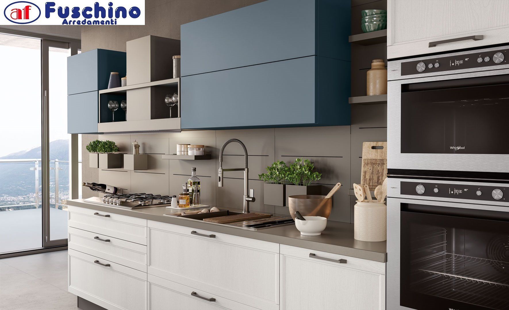 cucine con penisola blu