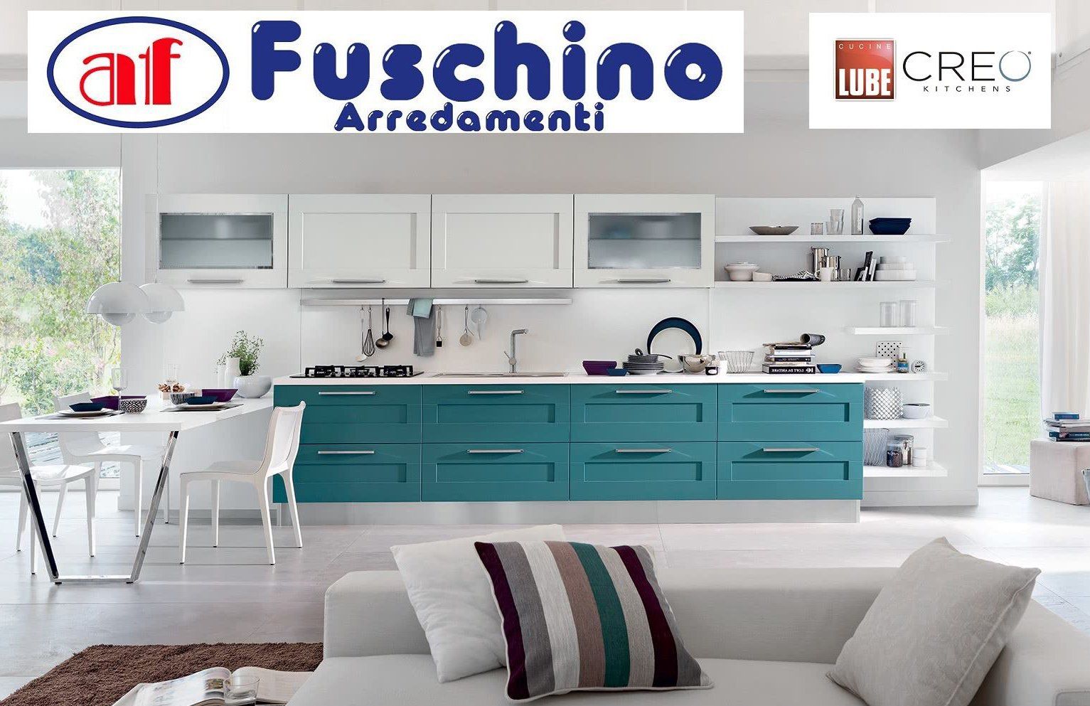 cucine con penisola azzurro