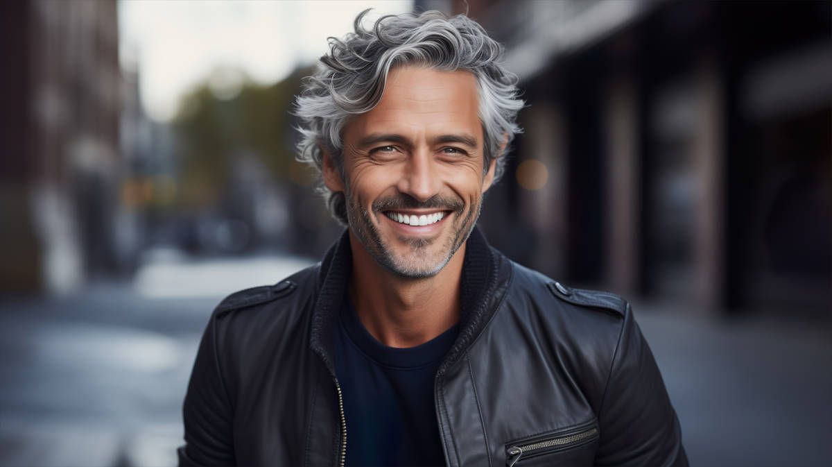 Junger Mann mit moderner Frisur und Holzfällerhemd