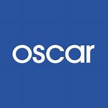 Oscar logo in white letters on a blue background.