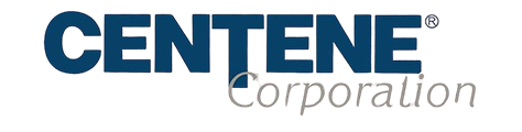 Centene Corporation logo with dark blue text and a silver 