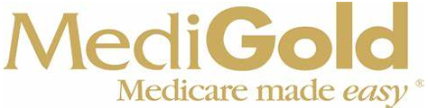 MediGold logo: Gold text on white background. 