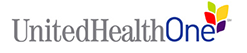 Logo for UnitedHealthOne, with text and a colorful leaf-like design.