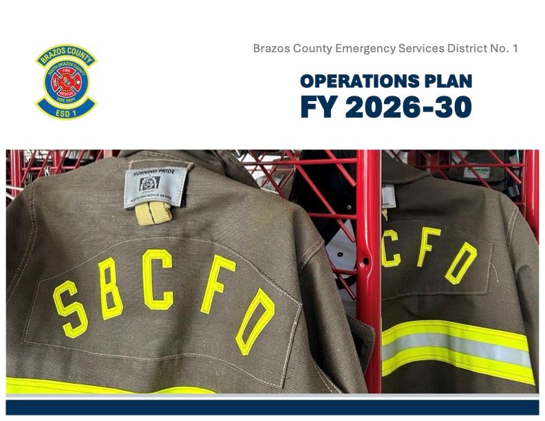 Brazos County ESD No. 1 Operations Plan cover featuring firefighter gear with 