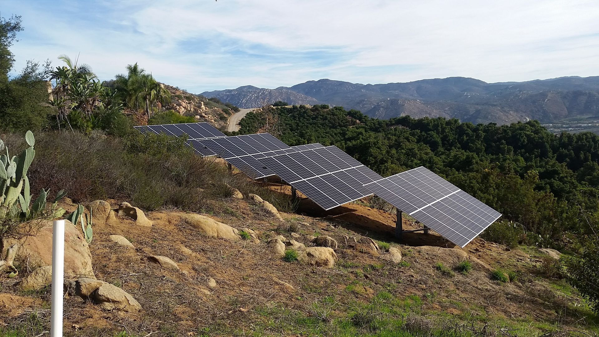 A row of solar panels sitting on top of a hill