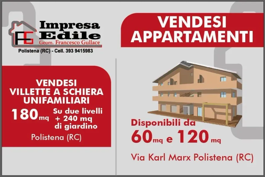 Un cartello rosso e bianco con la scritta vendesi appartamenti