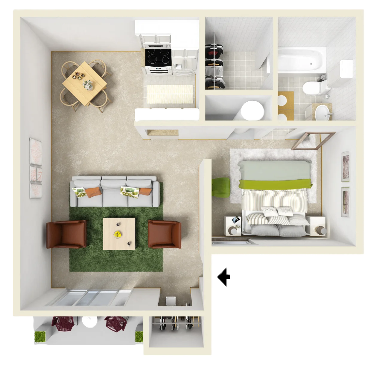 Floorplan with a circle containing the letter 