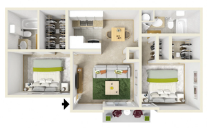 Floor plan icon with a number 2 badge.