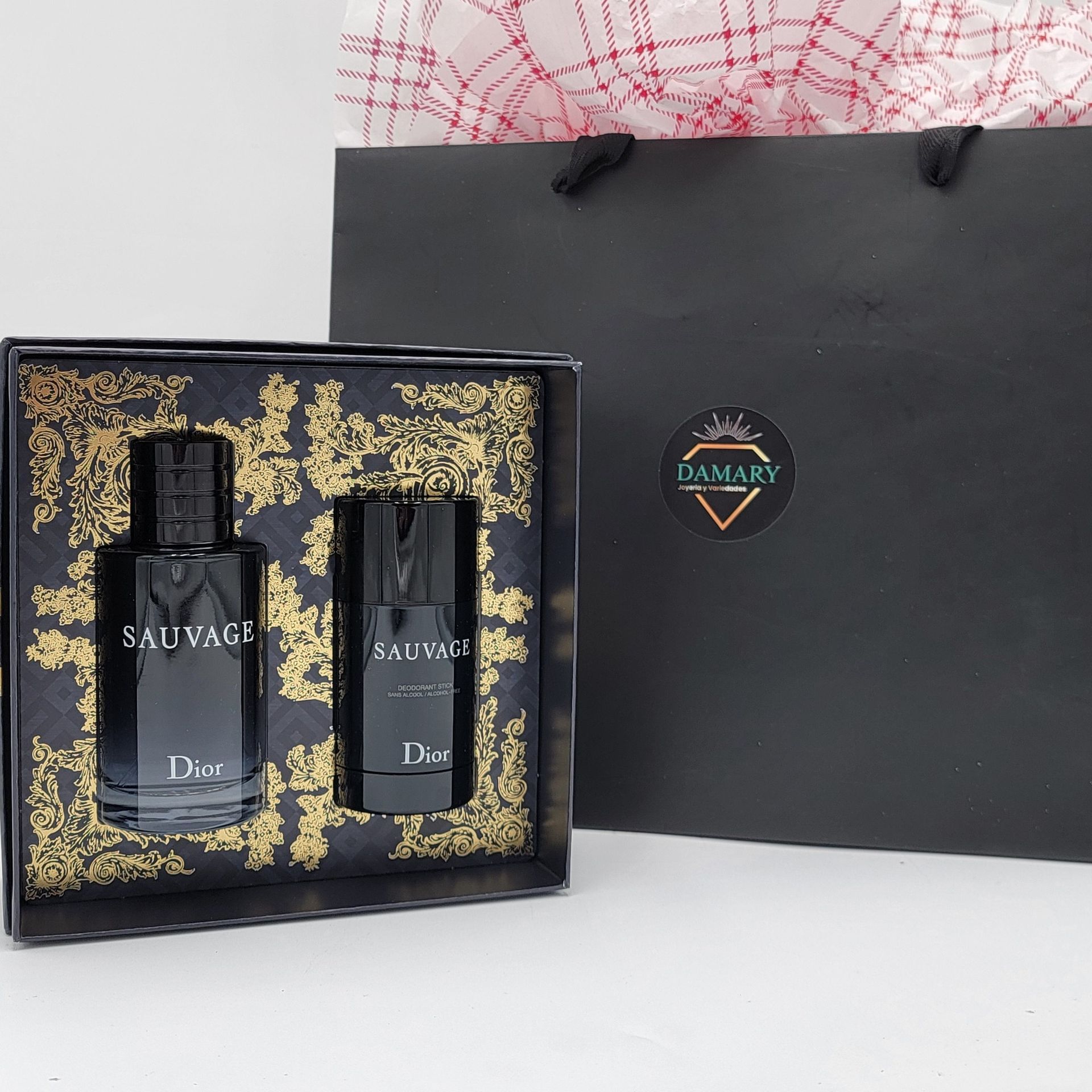 Two bottles of sauvage perfume in a black box