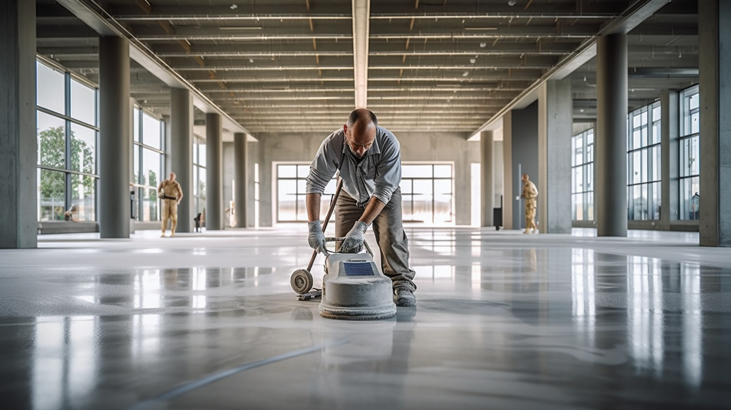 a man working on a final polish of a concrete floor