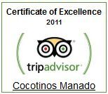 A certificate of excellence from tripadvisor for cocotinos manado.