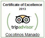 A certificate of excellence from tripadvisor for cocotinos manado.