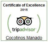 A certificate of excellence from tripadvisor for cocotinos manado.