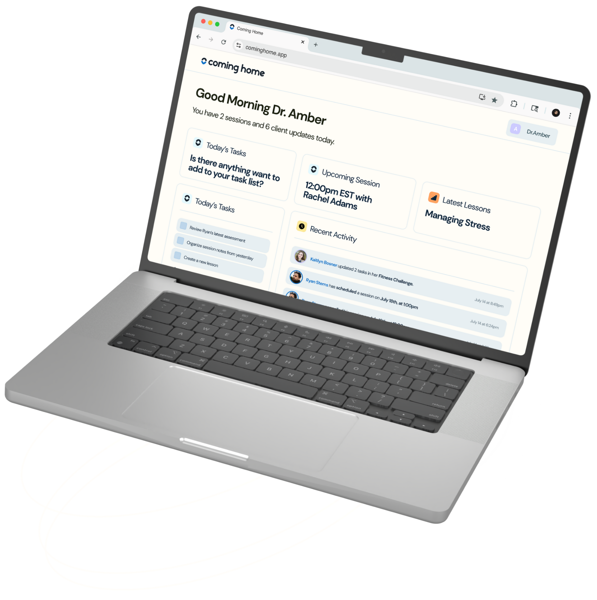 A laptop computer is open to a web page on a white background.