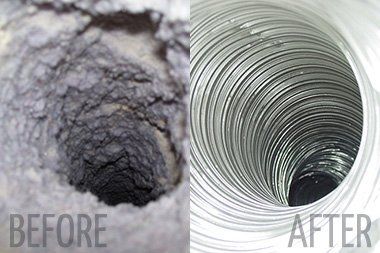 picture of before and after dryer vent cleaning in Worcester Massachusetts